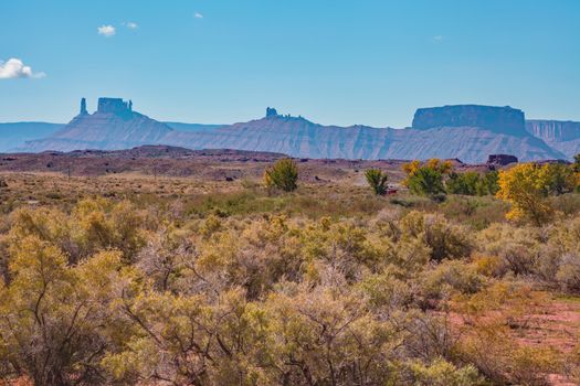 The Fisher Towers seen from Route 128 near Moab, Utah