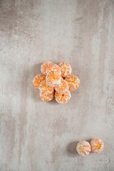 Orange Mandarines, Clementines, Tangerines or small oranges on grey background, cut out or cutout