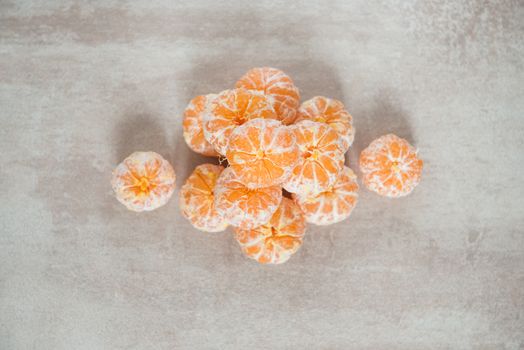 Orange Mandarines, Clementines, Tangerines or small oranges on grey background, cut out or cutout