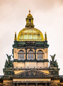 Detailed view of central cupola of National Museum in Prague, Czech Republic.