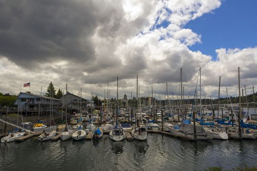 Marina in Olympia Washington State by Capitol building on a cloudy day