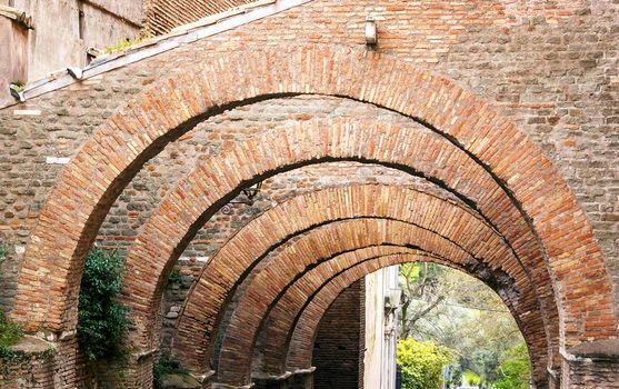 The ancient road of Clivus Scauri on Celio hill at Rome, Italy