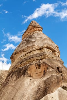 Beautiful stone cliffs in valley named Rose valley near Meskendir, Goreme, Turkey