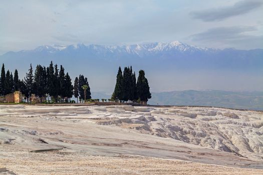 Natural pools on Travertine hills of Pamukkale, Turkey