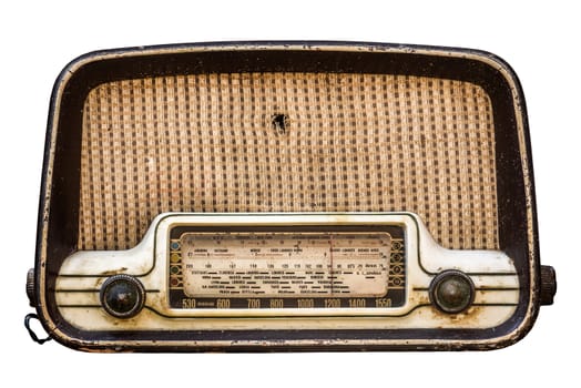 Isolated Vintage Retro Radio Set In Spanish On A White Background