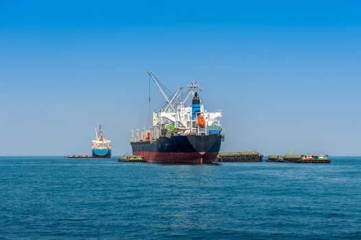 Cargo ship on sea.