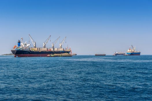 Cargo ship on sea.