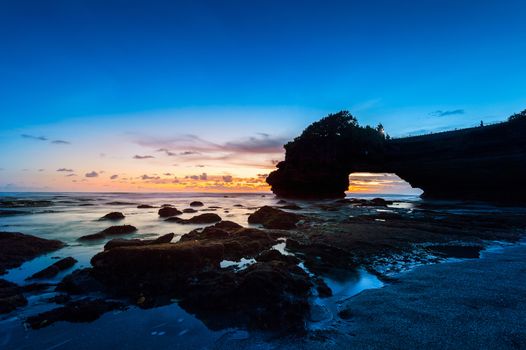 Tanah Lot Temple at sunset in Bali, Indonesia.(Dark)