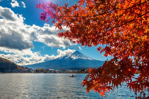Autumn Season and Fuji mountain at Kawaguchiko lake, Japan.