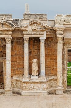 Ruins of ancient Greco-Roman theater in ancient city Hierapolis near Pamukkale, Turkey