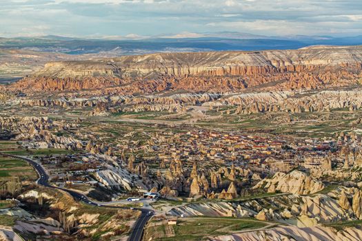 Great view on Goreme city and Rose valley from Uchisar fortress, Turkey