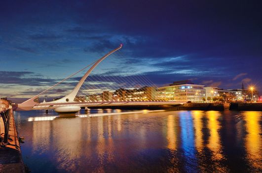 Samuel Beckett Bridge and the river Liffey in Dublin City