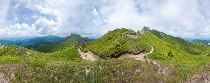 360 degree panoramic view of Mount Ciucas on summer, part of the Carpathian Range from Romania