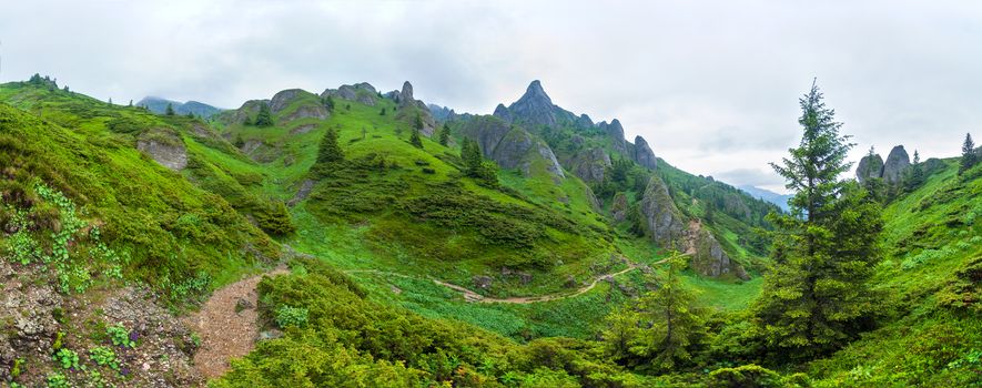 Panoramic view of Mount Ciucas on summer, part of the Carpathian Range from Romania