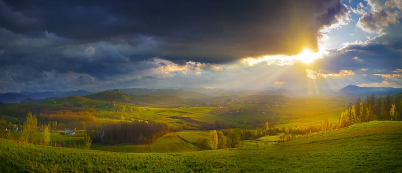 View of sunset in mountains