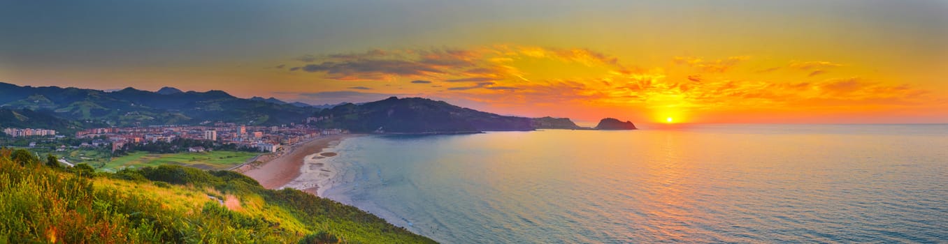 Ocean sunset panorama, Zarautz, Spain