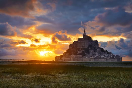 Mont Saint Michel in the evening, France