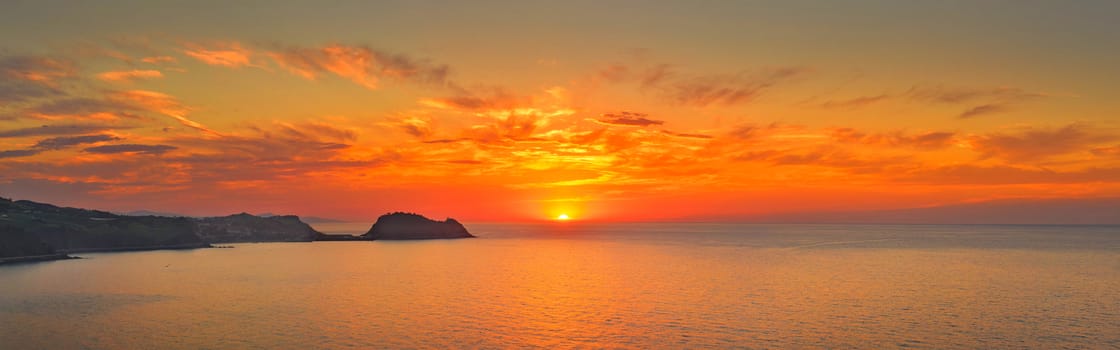 Ocean sunset panorama, Zarautz, Spain