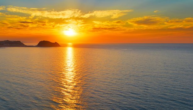 Ocean sunset panorama, Zarautz, Spain