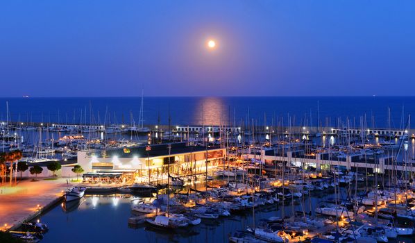 Yachts at night in Spain