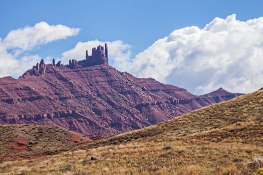 The Fisher Towers seen from Route 128 near Moab, Utah