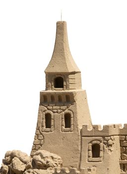 Isolated Detail Of A Sand Castle With A White Background