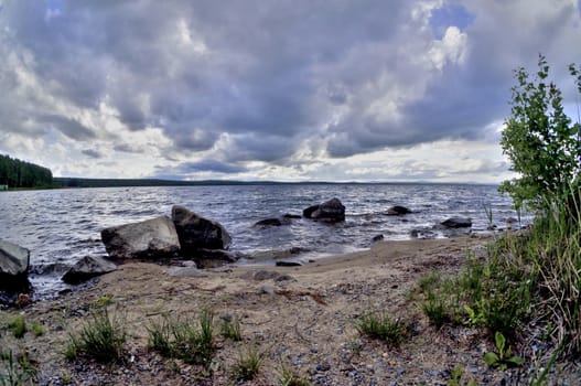rocky shore of the lake, the southern Urals, lake Uvildy