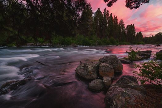 Color image of the Deschutes River at sunset. Central Oregon, USA