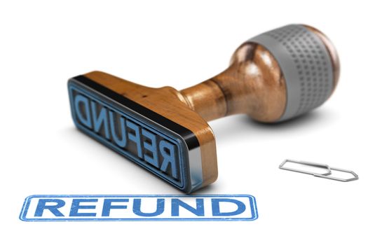 3D illustration of a rubber stamp with the word refund stamped over white background.