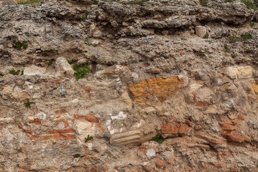 Cutted ground texture with many historical remains. Ancient city Hierapolis, Pamukkale, Turkey