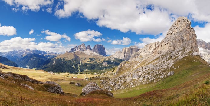 Dolomites mountains landscape on a sunny autumn day