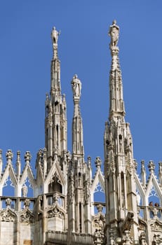 Top of Milan cathedral, view from below