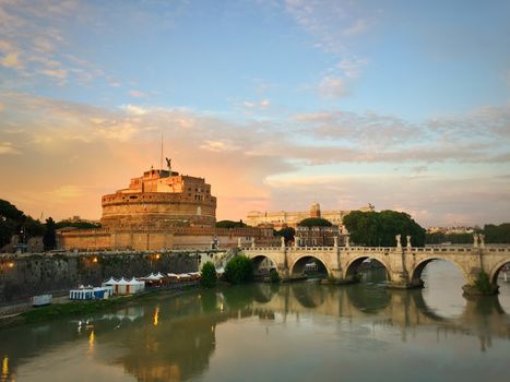 Castel Sant‘Angelo and its bridge over river Tiber in Rome