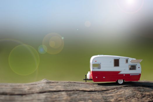 Caravan trailer with view of countryside 