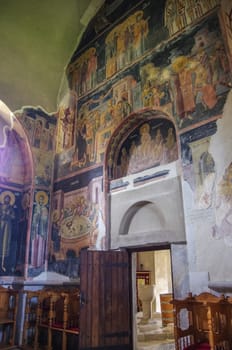 Studenica, Serbia - May 5, 2018: Monastery Studenica fresco on wall of the Royal Church from the 12th century