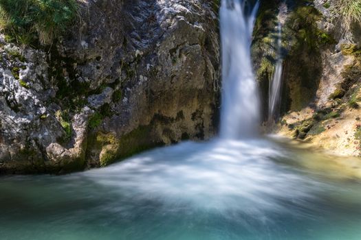 Waterfall at the Val Vertova Torrent Lombardy near Bergamo in Italy