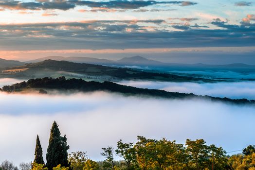 Sunrise over Val d'Orcia in Tuscany