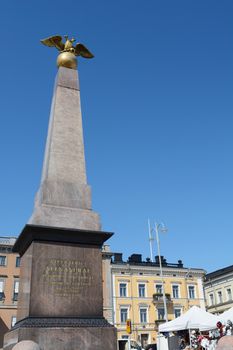 Stone of the Empress obelisk in Market Square, Helsinki. It is the oldest public memorial in Helsinki and commemorates Empress Alexander's first visit to Helsinki in 1833.