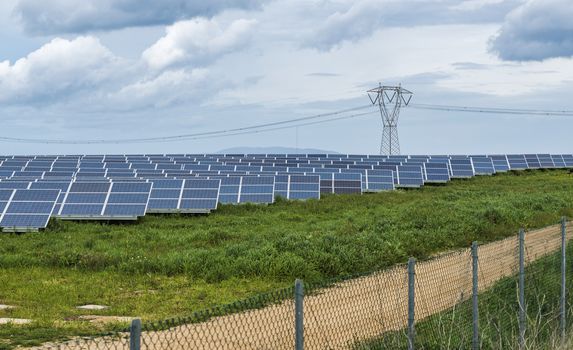 giant solar park with sun panles on the italia island of sardinia
