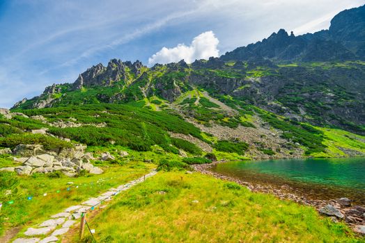 Beautiful picturesque Tatry Mountains and Lake Czarny Staw