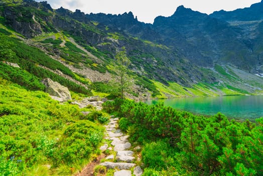 a path around a picturesque clean lake in the Tatra Mountains, Poland