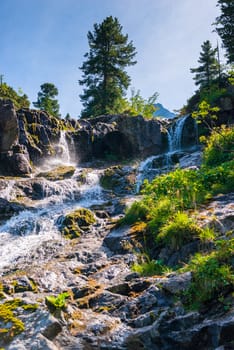 mountain river waterfall beautiful landscape on a sunny day