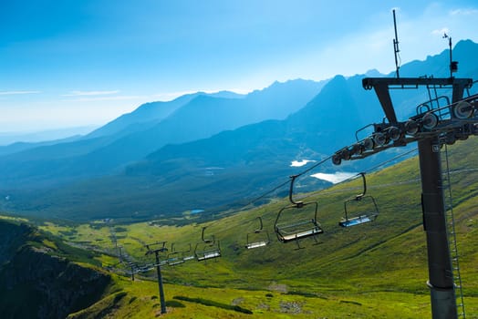 ski lift on the slopes of the beautiful Mount Kasprowy Wierch, Poland