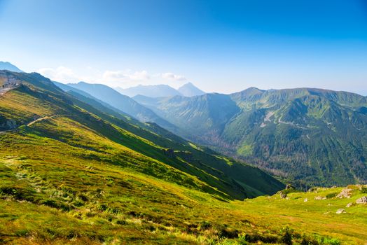 Picturesque shooting of the mountains at dawn - view of Kasprowy Wierch Poland