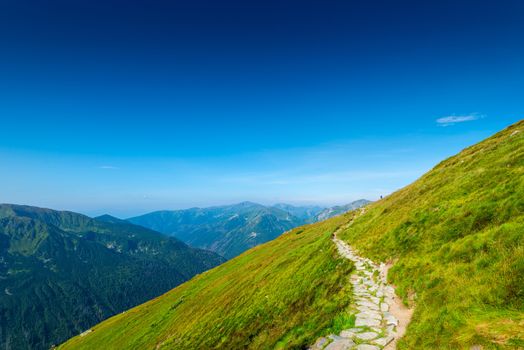 path at the top of the mountain Kasprowy Up in Poland