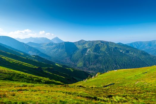 beautiful green mountain on a sunny summer day at dawn - the Tatra Mountains, Poland Kasprowy Wierch