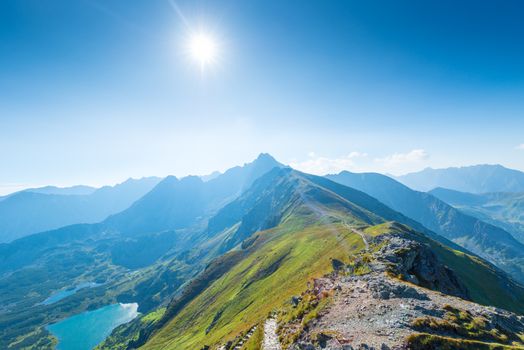 Picturesque postcard view of the valley with the lakes of Tatra Mountains, Poland