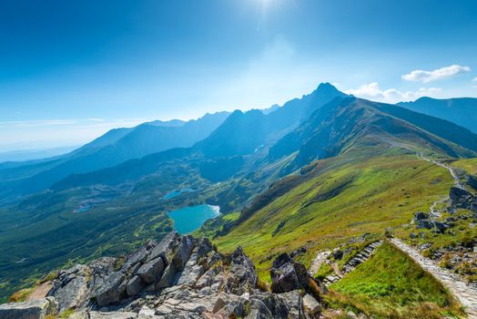 Stunning views of the Tatra Mountains, Kasprowy Wierch top on a sunny day