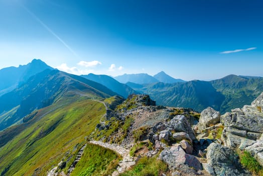 Picturesque views of the Tatras mountains, the top of Kasprowy Wierch, tourist site