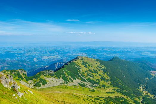 View from the mountain Kasprowy Wierch to the horizon and the valley of Zakopane, Poland